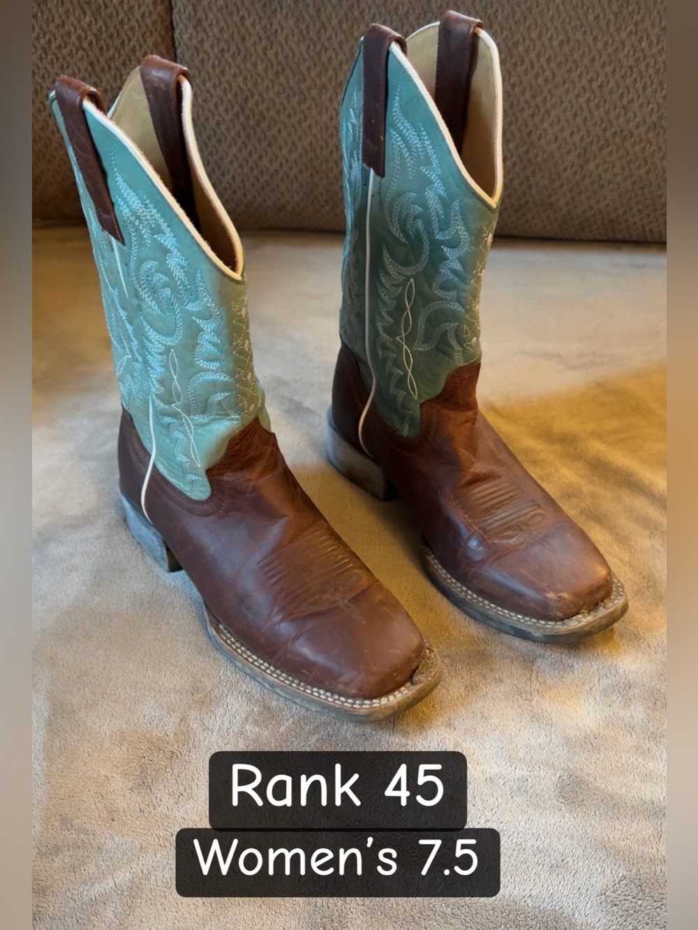 Women's Brown Leather & Teal Stitch Western Boots